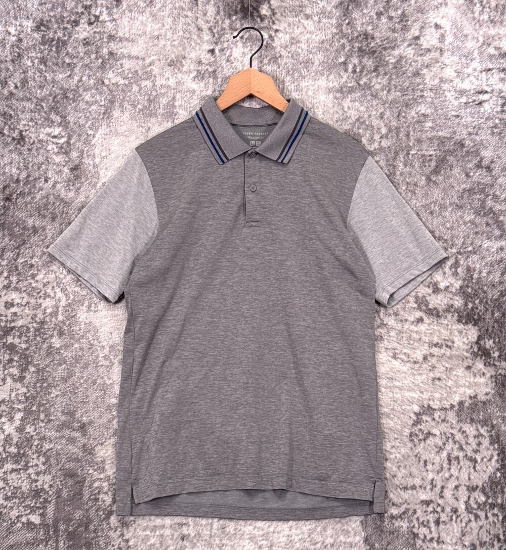Uniqlo x Roger Federer Polo Shirt Large Mens Performance Fabric Gray Tipped